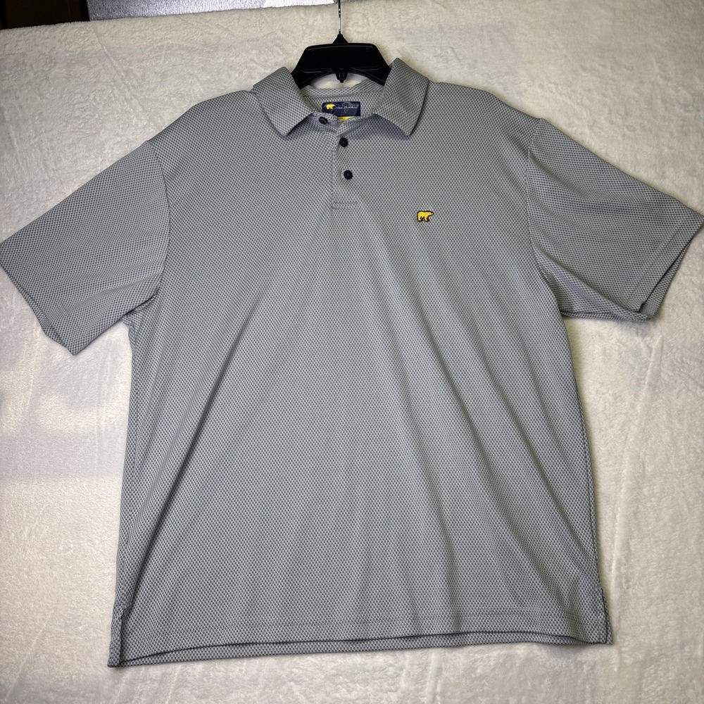 Mens Jack Nicklaus Golden Bear Gray Check Cotton SS Golf Polo Casual Shirt sz L